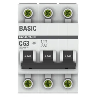 Автоматический выключатель 3P 63А (C) 4,5кА ВА 47-29 Basic