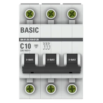Автоматический выключатель 3P 10А (C) 4,5кА ВА 47-29 Basic
