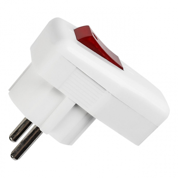 Вилка Smartbuy, угловая с/з с выключателем белая 16А 250В (SBE-16-P12-w)