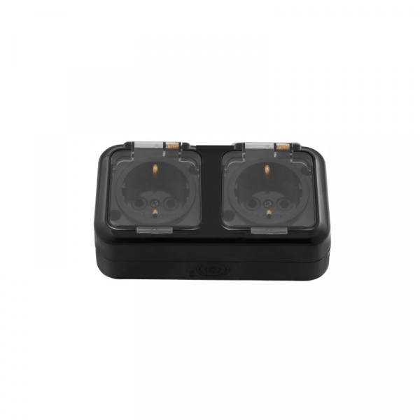 Розетка РА16-303  2-ая з/к черная с крышкой IP54 о/у "Пралеска Аква" Светоприбор